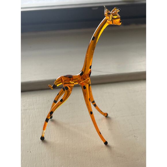 Vintage Hand Blown Miniature Figurine Glass Giraffe 3.5" Murano Style Lampwork - Picture 1 of 7